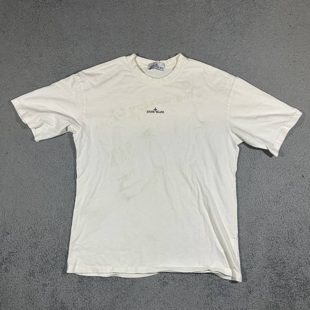 Stone Island Tee Shirt White Small Central Logo Men's XL #3864